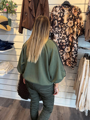 Rita Collegetröja med zip Khaki