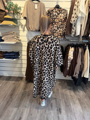 Marika lång stickad kofta Leopard