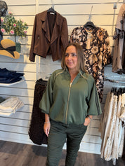 Rita Collegetröja med zip Khaki