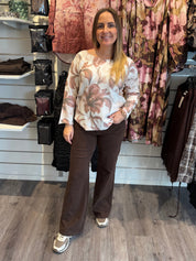 Helena stickad tröja flower Taupe