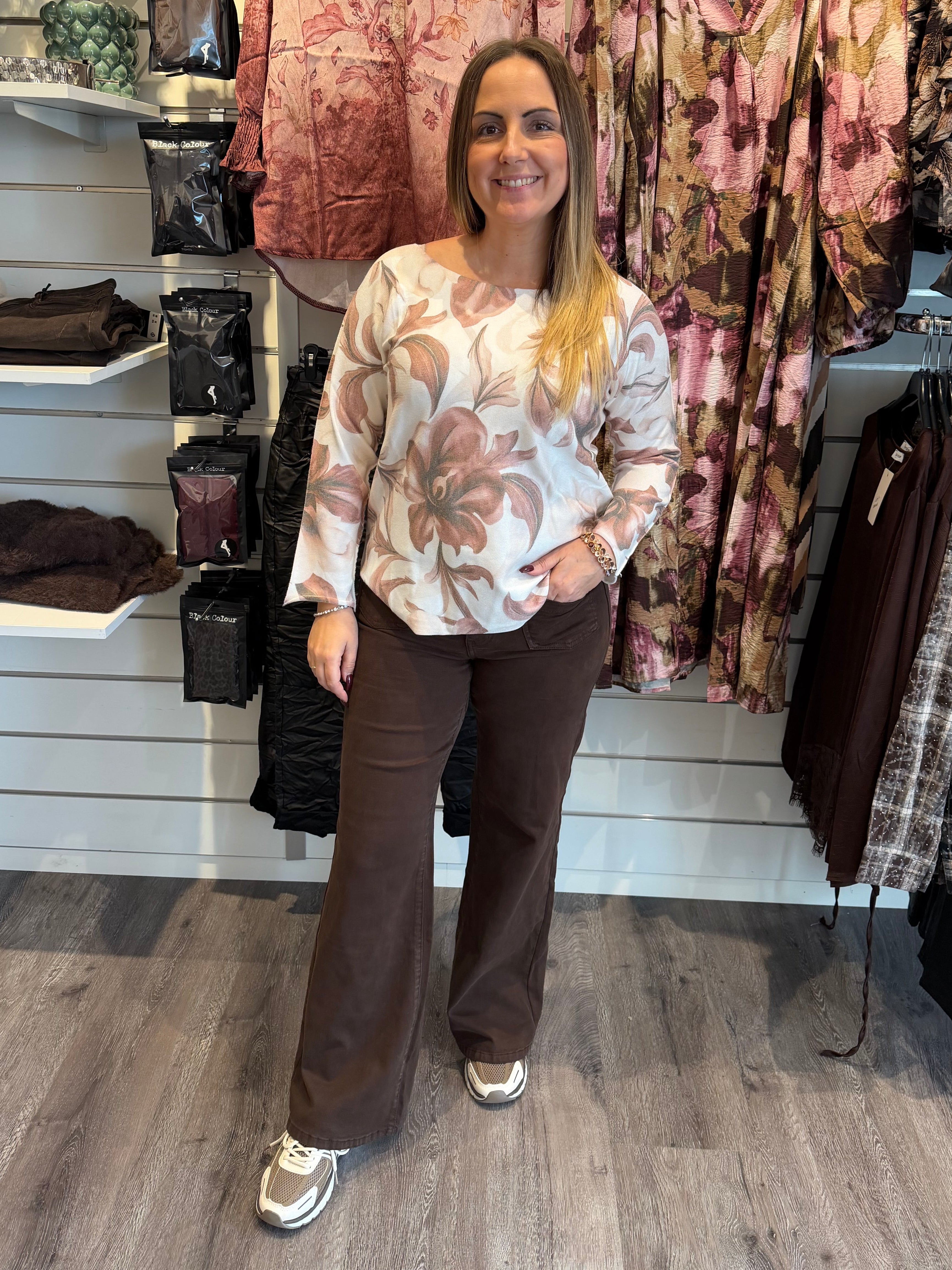 Helena stickad tröja flower Taupe