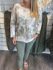 Malia stickad tröja flower Khaki