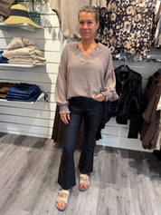 Lizette V-ringad topp Taupe