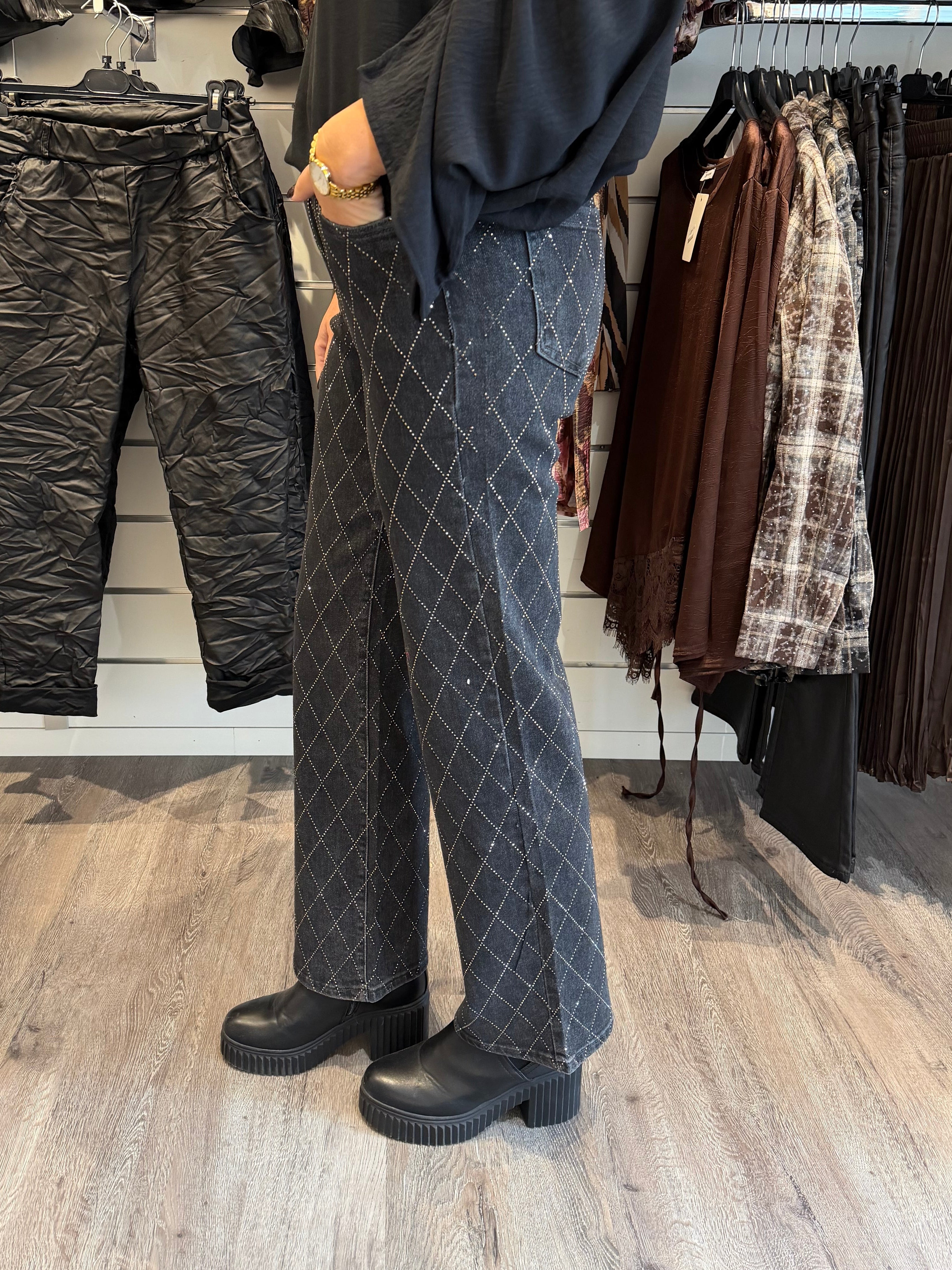 Foly Jeans Glitter wideleg FR621 Grå
