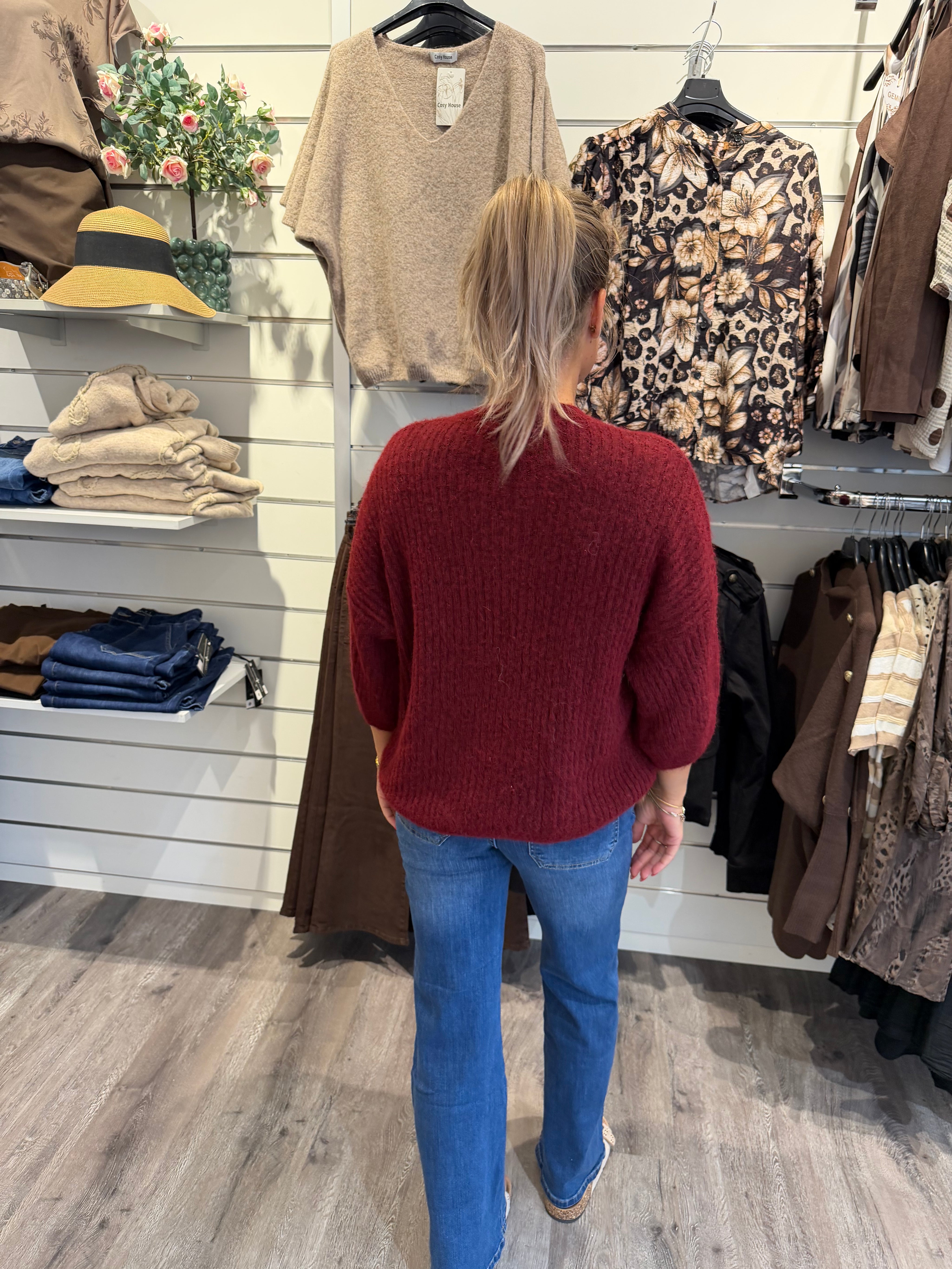 Mimmi stickad tröja Bordo
