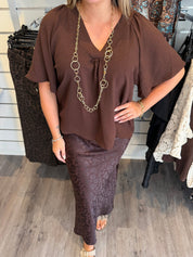 Wilma V-ringad topp Choco