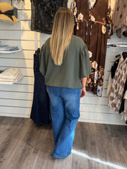 Saga V-ringad topp med ballong arm Khaki