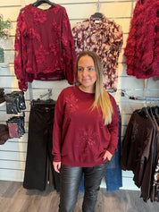 Carrie stickad tröja Bordo