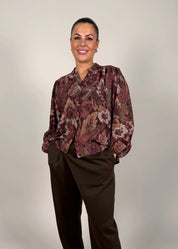 Elly blus blommig Paisley Bordo