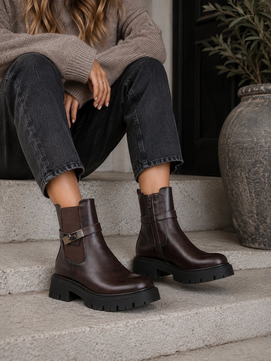 Ursula Boots med spänne Brown