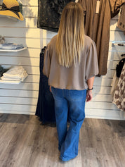 Saga V-ringad topp med ballong arm Taupe