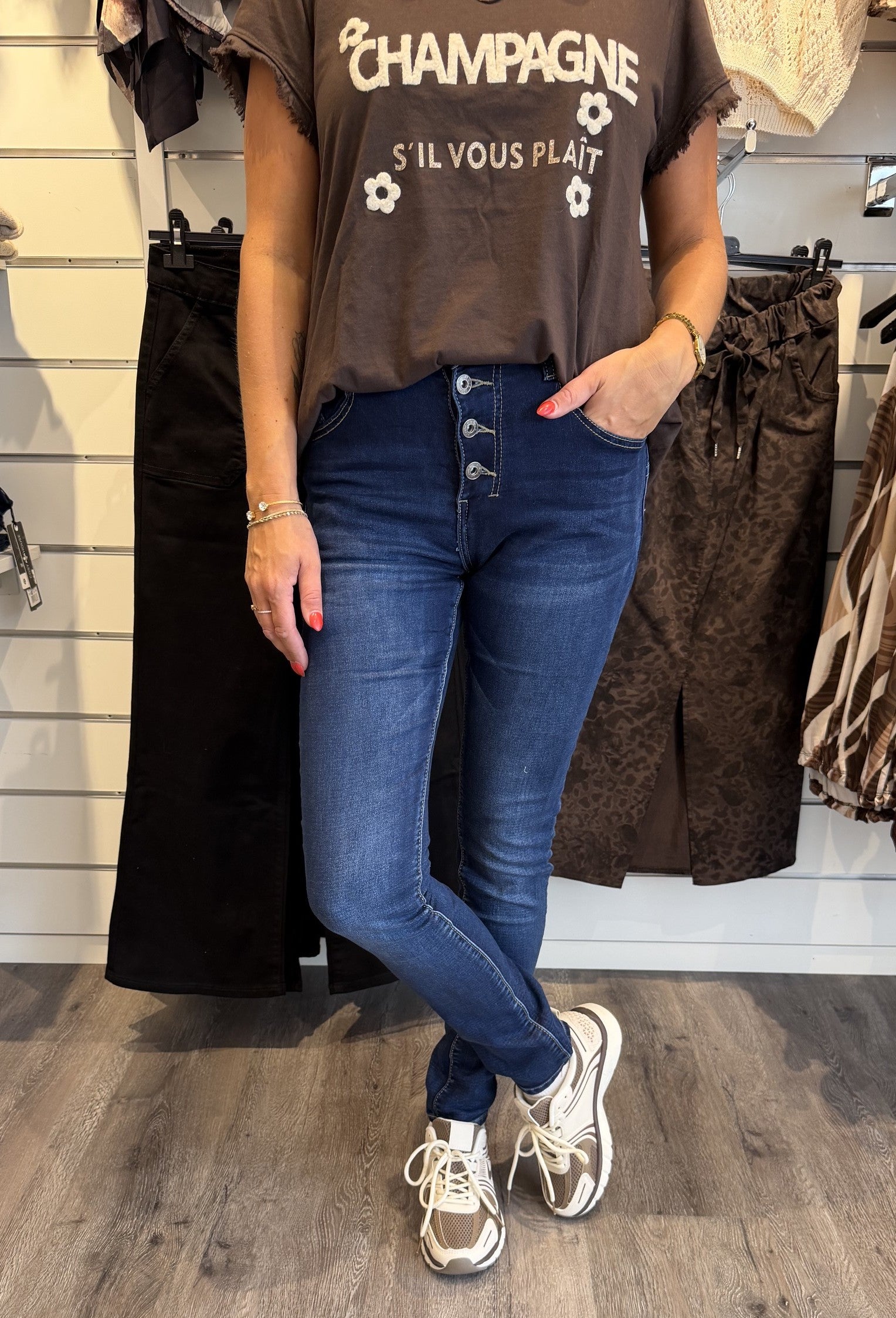 Alba Byxor med Knappar Mörk denim 90109
