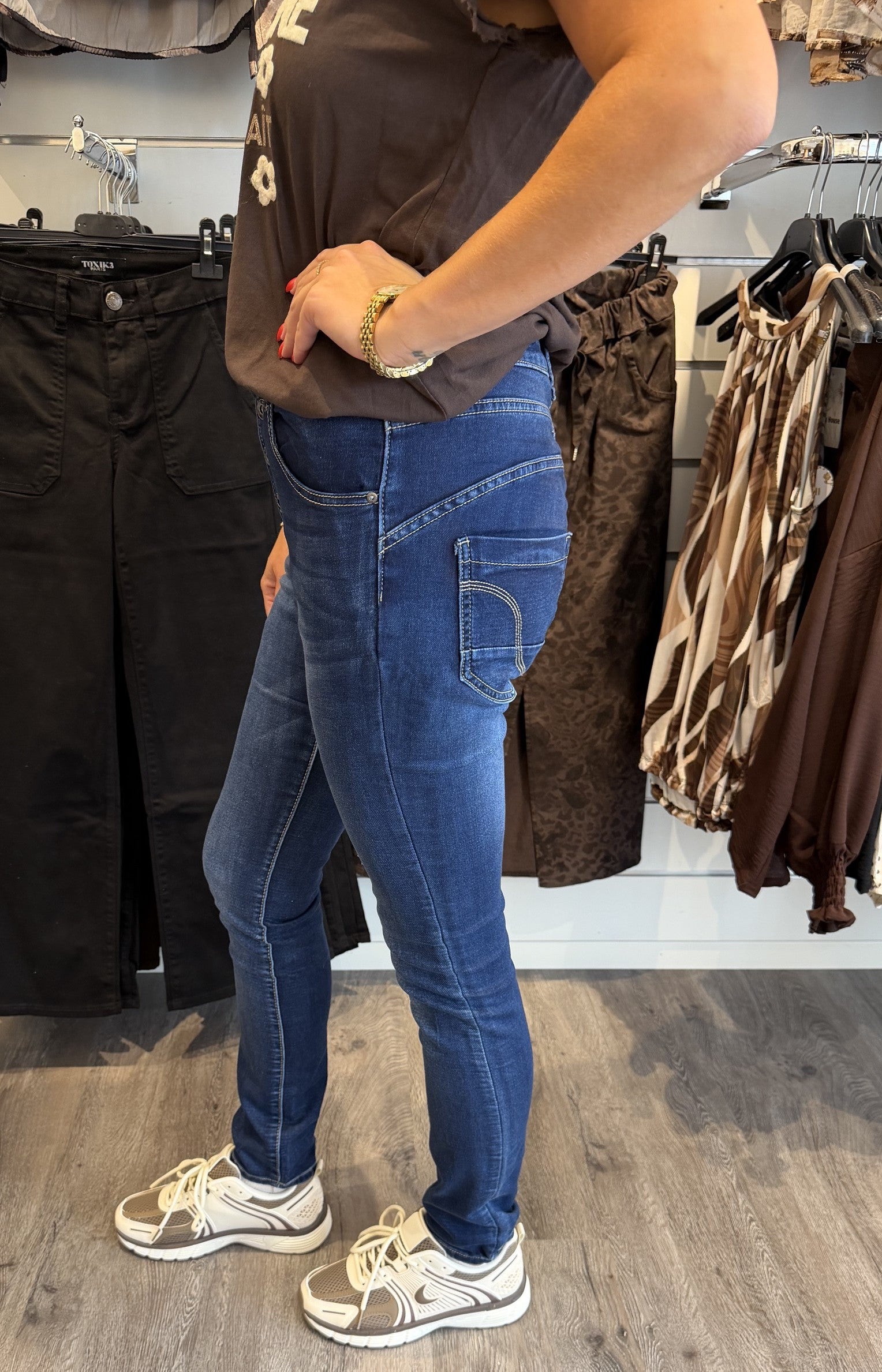 Alba Byxor med Knappar Mörk denim 90109