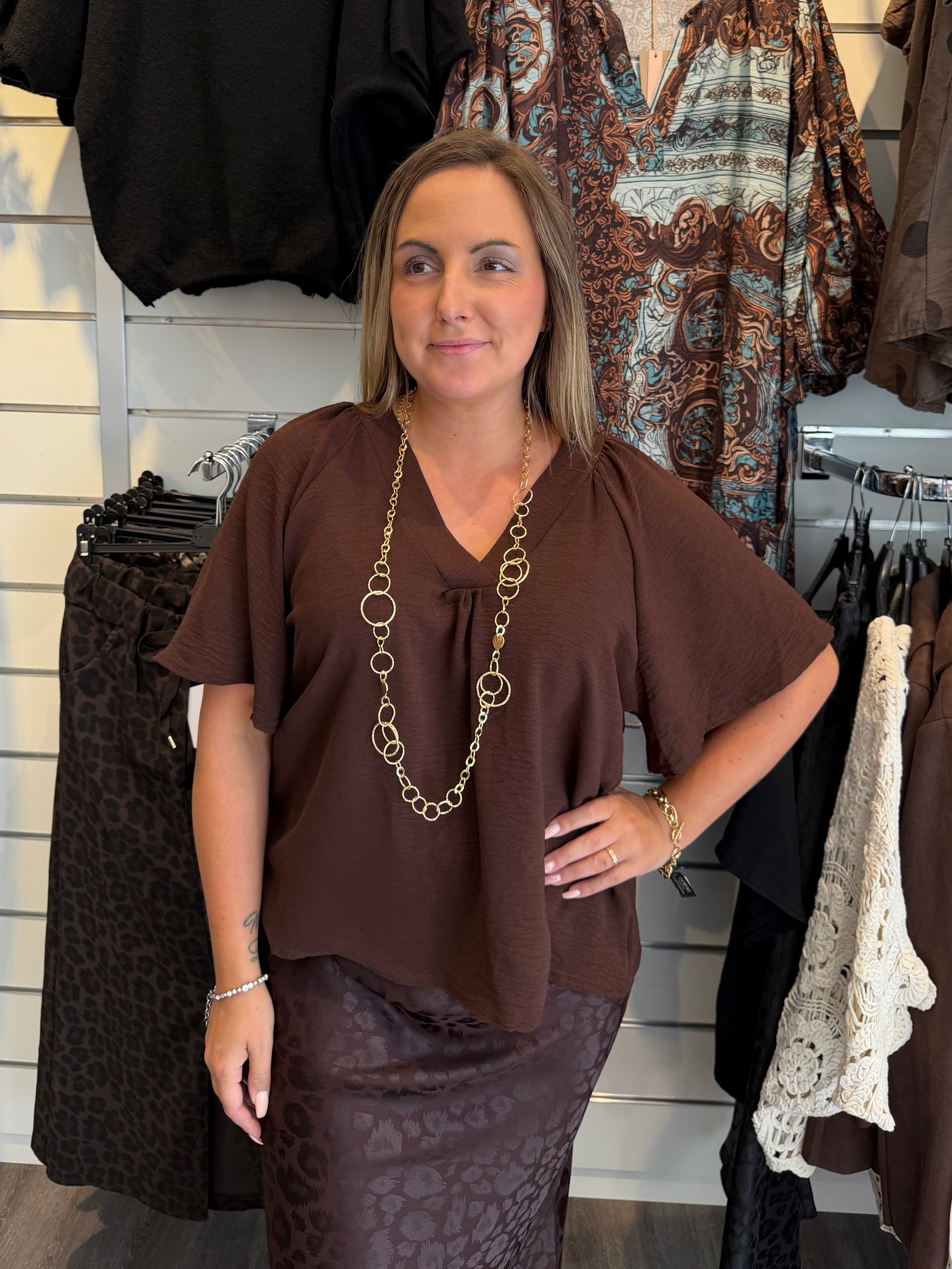 Wilma V-ringad topp Choco