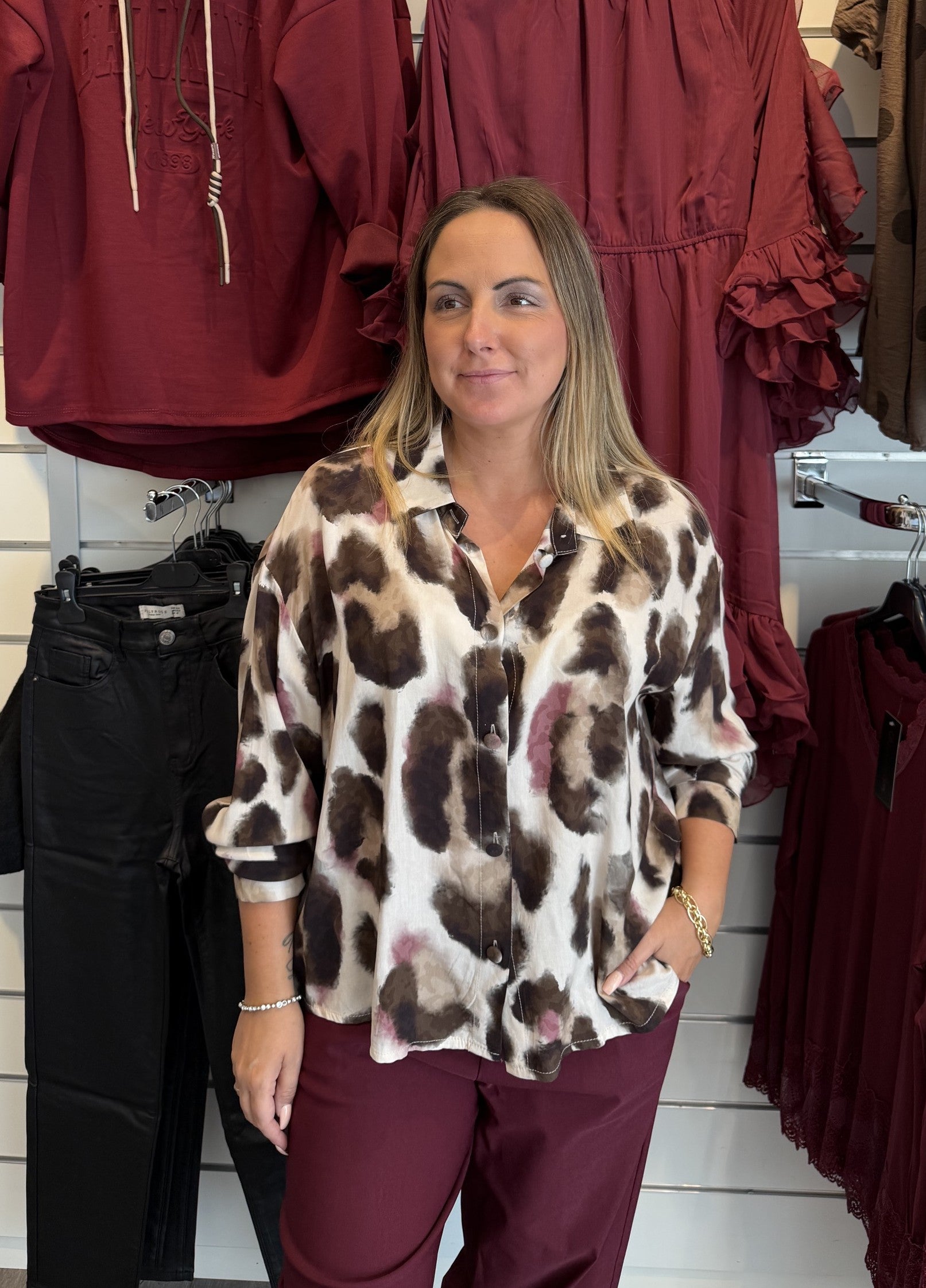 BCElisa Blus Mönster Brown/Rose