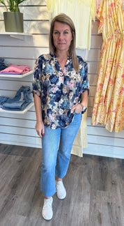 Laila - Blus - Blommor - Blå