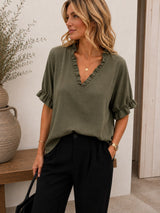 Carina Topp V-ringad  Khaki