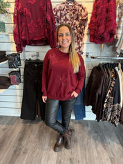 Carrie stickad tröja Bordo