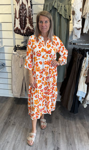 Carla klänning blommig Orange