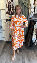 Carla klänning blommig Orange