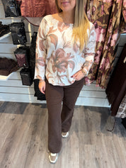 Helena stickad tröja flower Taupe