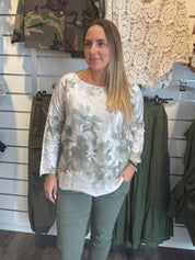 Malia stickad tröja flower Khaki