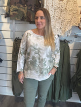 Malia stickad tröja flower Khaki