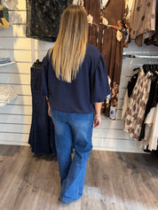 Saga V-ringad topp med ballong arm Navy