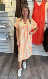 Emina Randig Klänning Orange