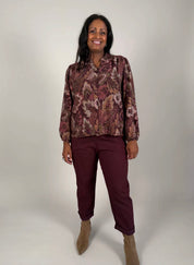 Elly blus blommig Paisley Bordo
