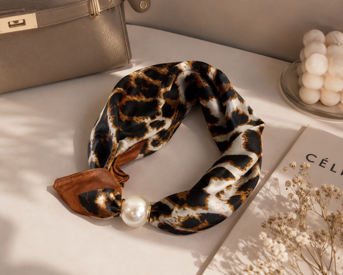 Scarf leopard med pärla