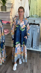 Fredrica -Satinklänning - Navy