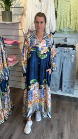 Fredrica -Satinklänning - Navy