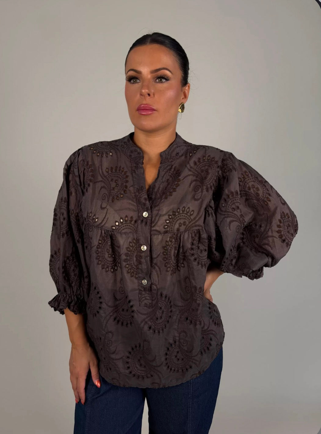 Julie blus blommig brun