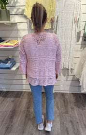 Hailey - Kort virkad Kofta - Rosa