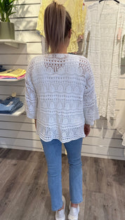 Hailey - Kort virkad Kofta - Vit