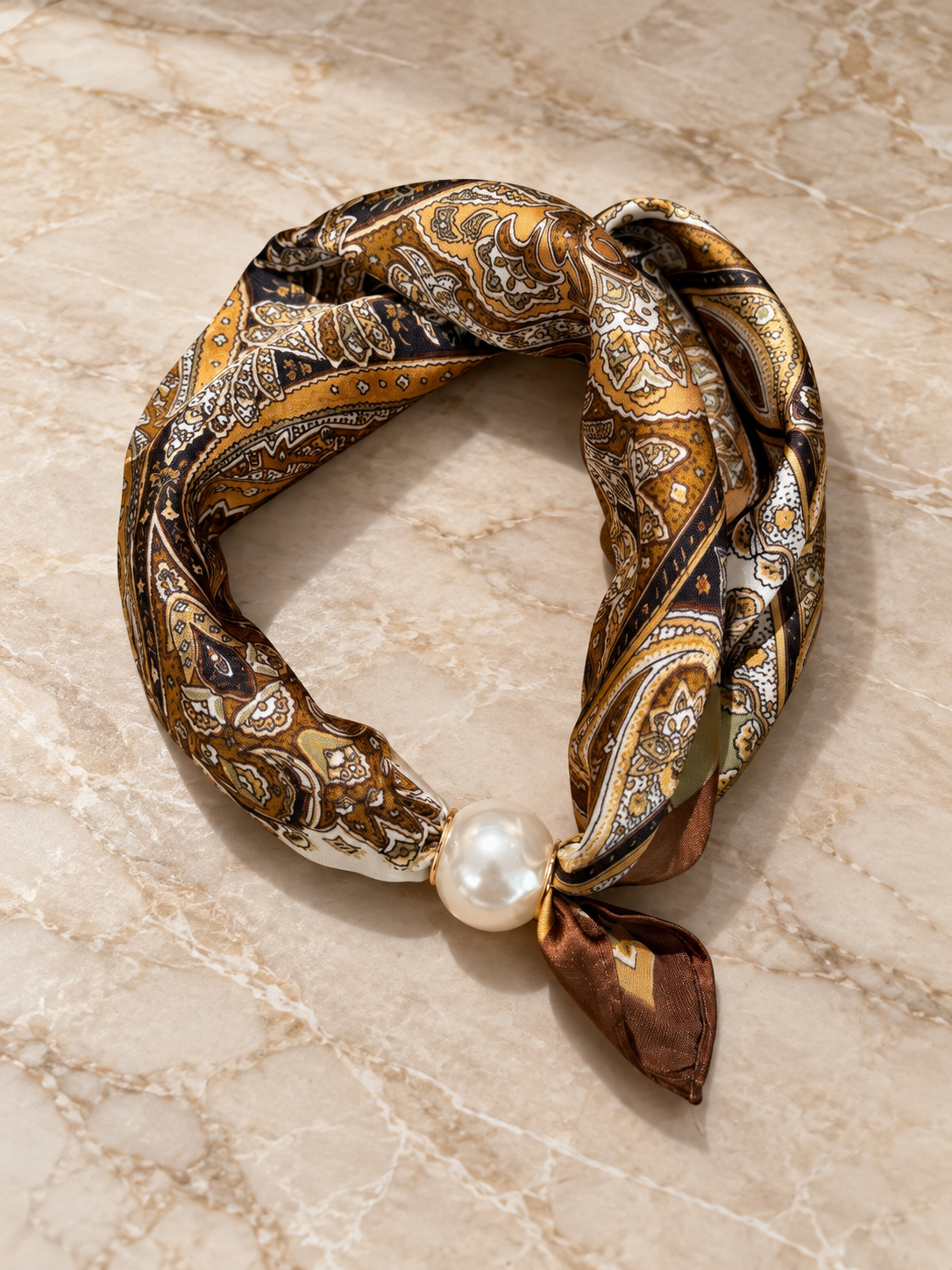 Kalya Scarf med pärla Paisley Coffee