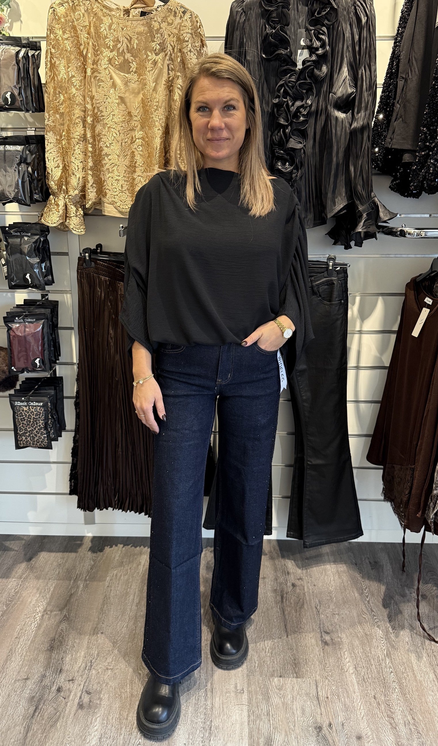 Foly Jeans Glitter wideleg Y6800ZT Mörk denim