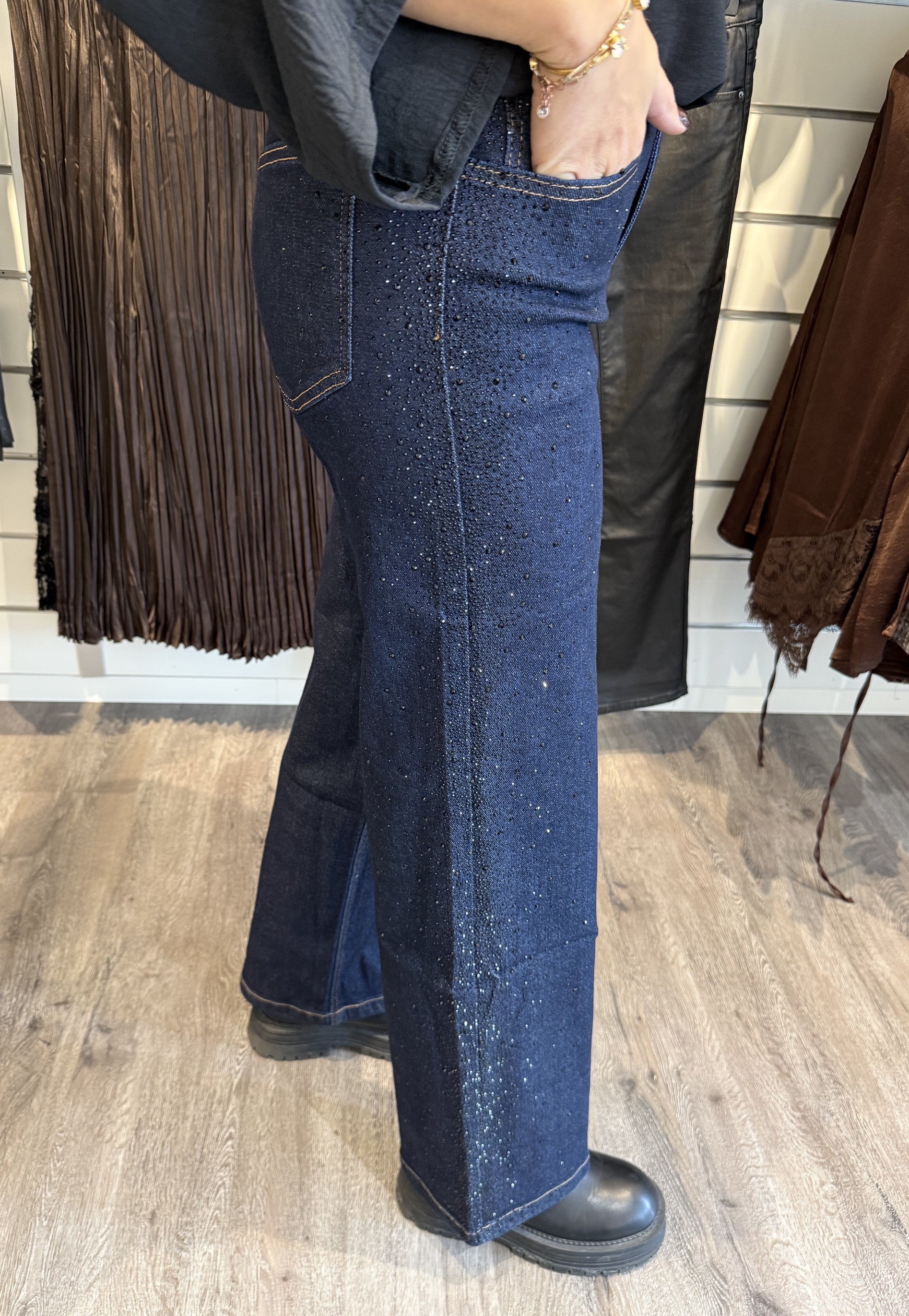 Foly Jeans Glitter wideleg Y6800ZT Mörk denim