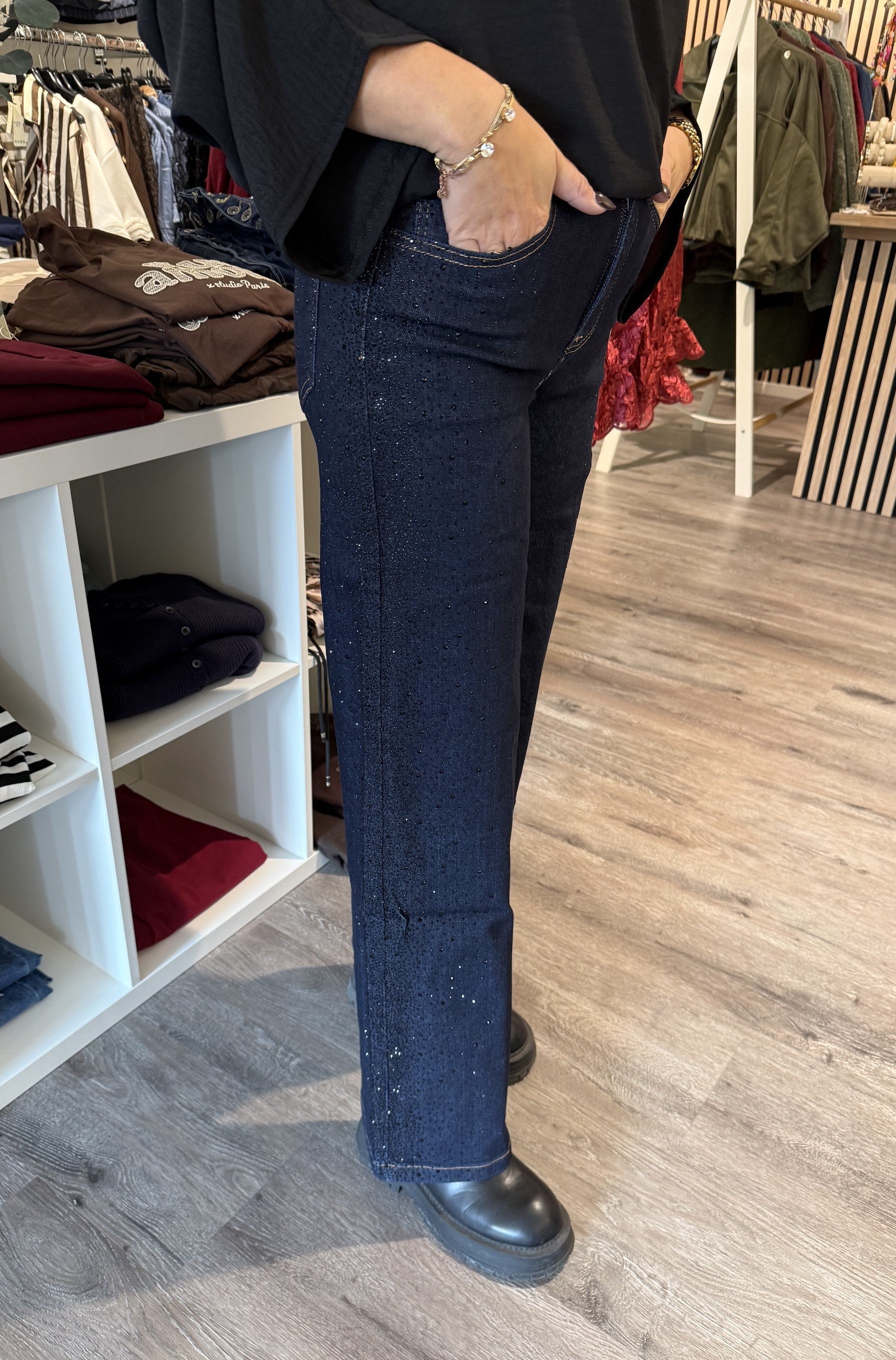 Foly Jeans Glitter wideleg Y6800ZT Mörk denim