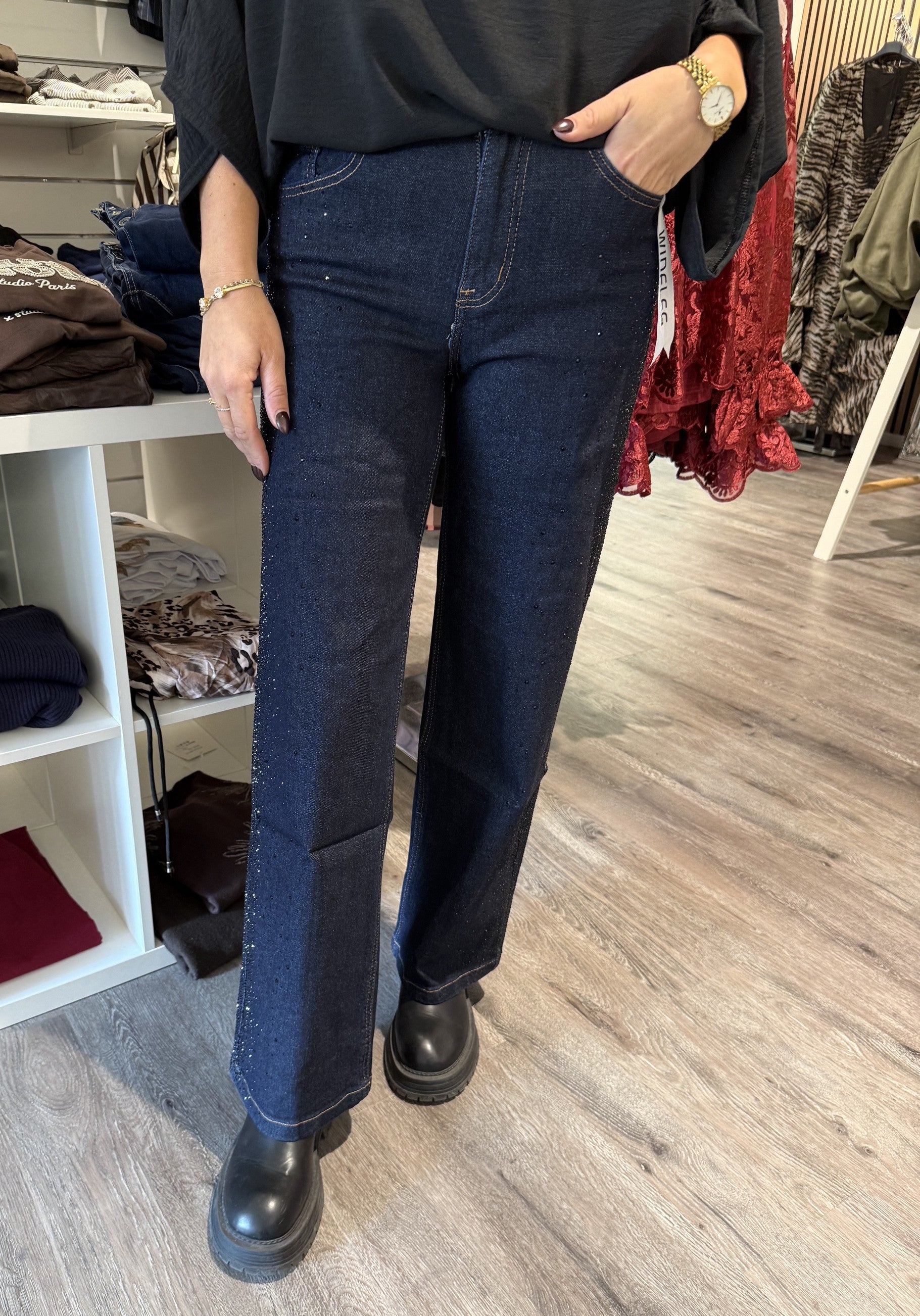 Foly Jeans Glitter wideleg Y6800ZT Mörk denim