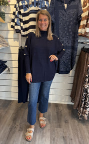 Julia Längre tröja med knappar Navy