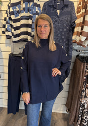 Julia Längre tröja med knappar Navy