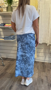 Madde - Kjol med knyt - Bladmönster - Denim
