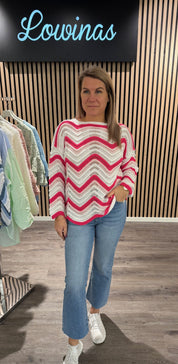 Liora - Stickad tröja - Sicksack - Rosa