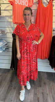 Lizette Klänning Blommor Röd