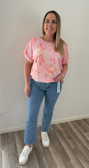 Monica Topp med blommor Rosa