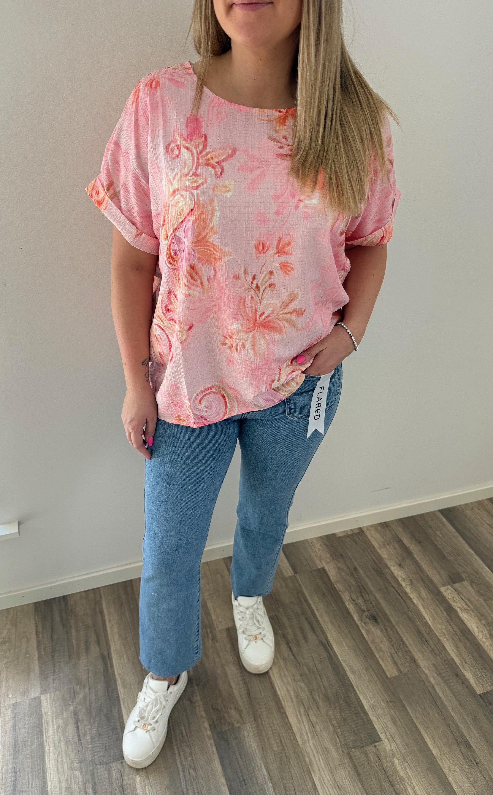 Monica Topp med blommor Rosa