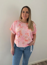 Monica Topp med blommor Rosa