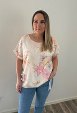 Monica Topp med blommor Beige